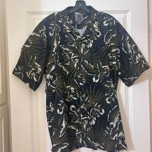 Men's Tropical Leaf Print Casual Button Down Shirt